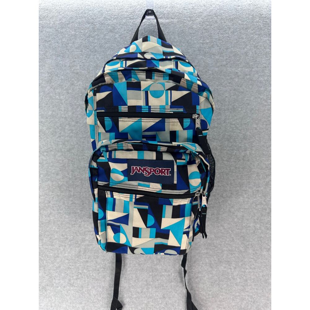 Jansport Blue Geometric Bug Student Backpack Compartments School Travel Bookbag